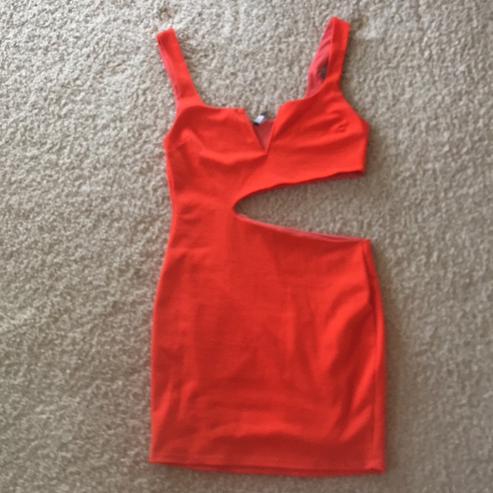 Asymmetrical Cut Out Hot Orange Mini-dress
